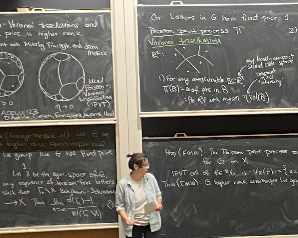 Me in front of some chalkboards, giving a talk