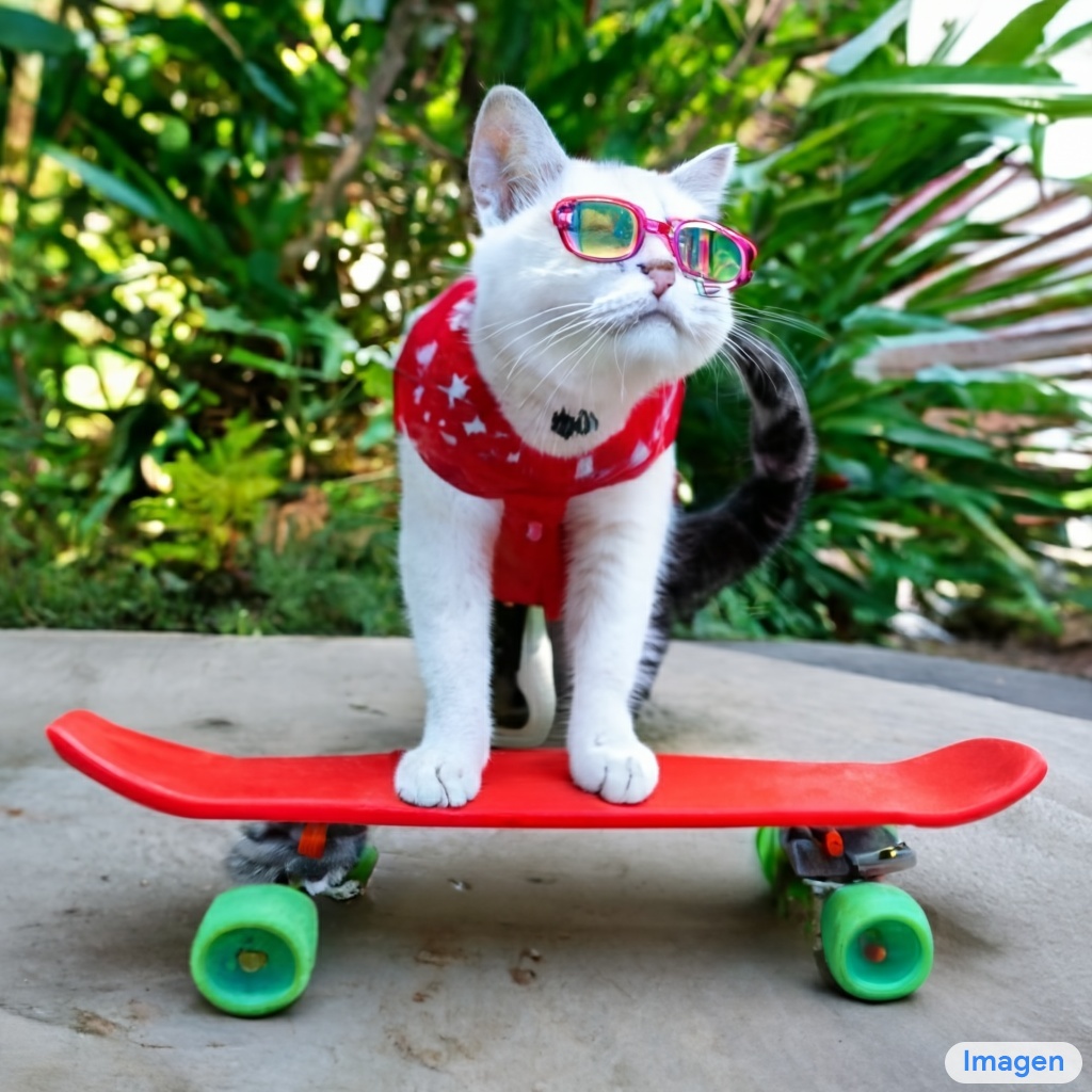 Skateboarding Cat in a Red Shirt