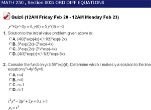 This is a screenshot of one of the Math250 online quizzes the way it looked in Angel